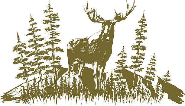 Woodcut Moose Design vector art illustration