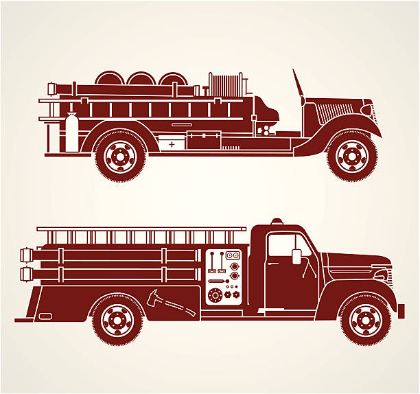 Vintage Fire Trucks Side view line art of two retro/vintage style fire trucks vintage fire truck stock illustrations