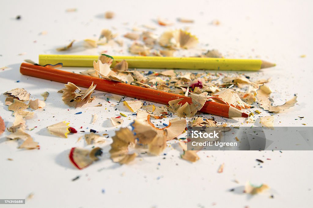 Pencils and Shavings colored pencils and Shavings, orange, yellow Art Stock Photo
