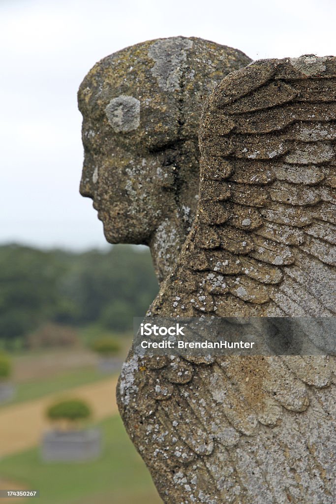 Garden Angel A weathered stone sculpture of an angel.  Harpy Eagle Stock Photo