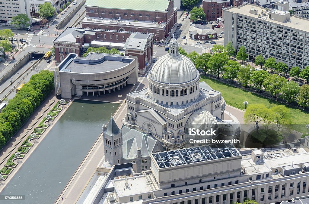 Widok z lotu ptaka na pierwszym Kościół Chrystusa naukowiec, Boston - Zbiór zdjęć royalty-free (Kościół)