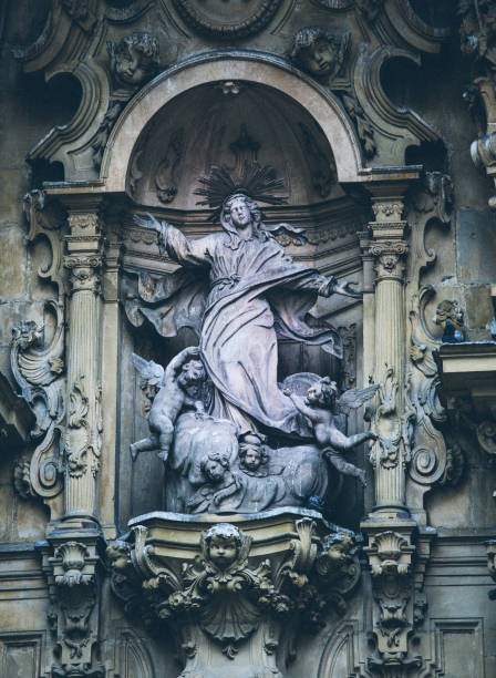 detail of the front facade - Basilica of Saint Mary of the Chorus In San Sebastian - Spain