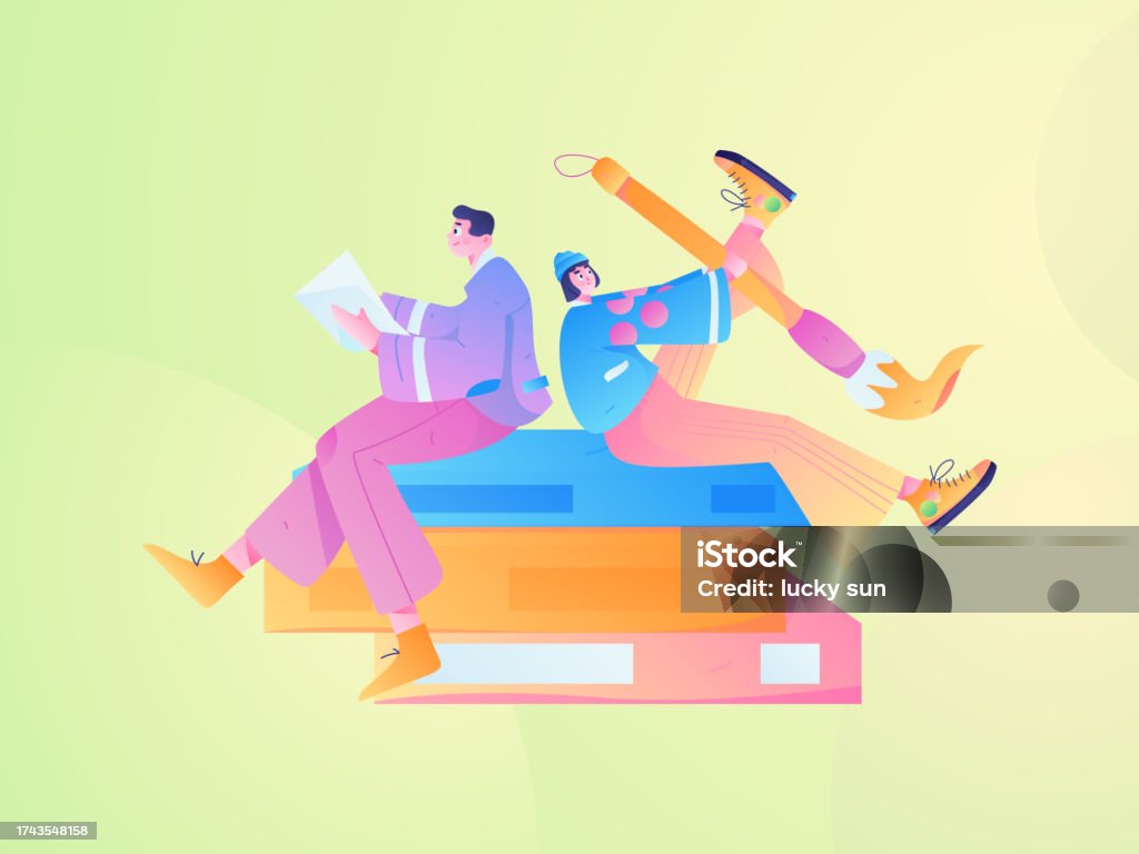 Education Learning People Flat Vector Concept Hand Drawn Illustration ...