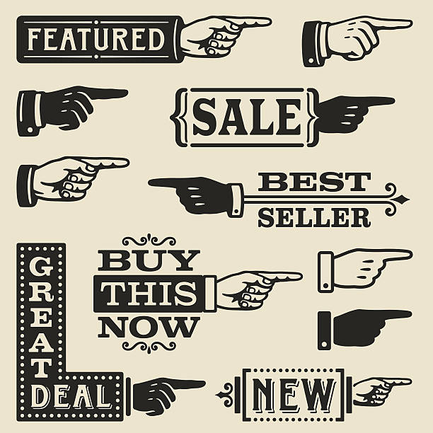 Hand Pointing Signs Set of vintage signs and pointers.High res jpeg included.More works like this linked below. typescript illustrations stock illustrations