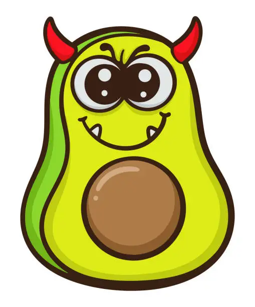 Vector illustration of Funny devil avocado cartoon isolated on white