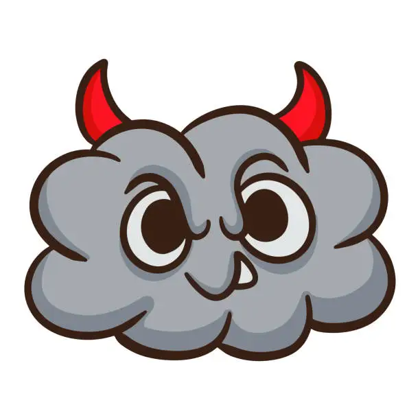 Vector illustration of Funny devil cloud cartoon character isolated on white