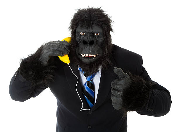 gorilla geschäftsmann - monkey mask animal ape stock-fotos und bilder