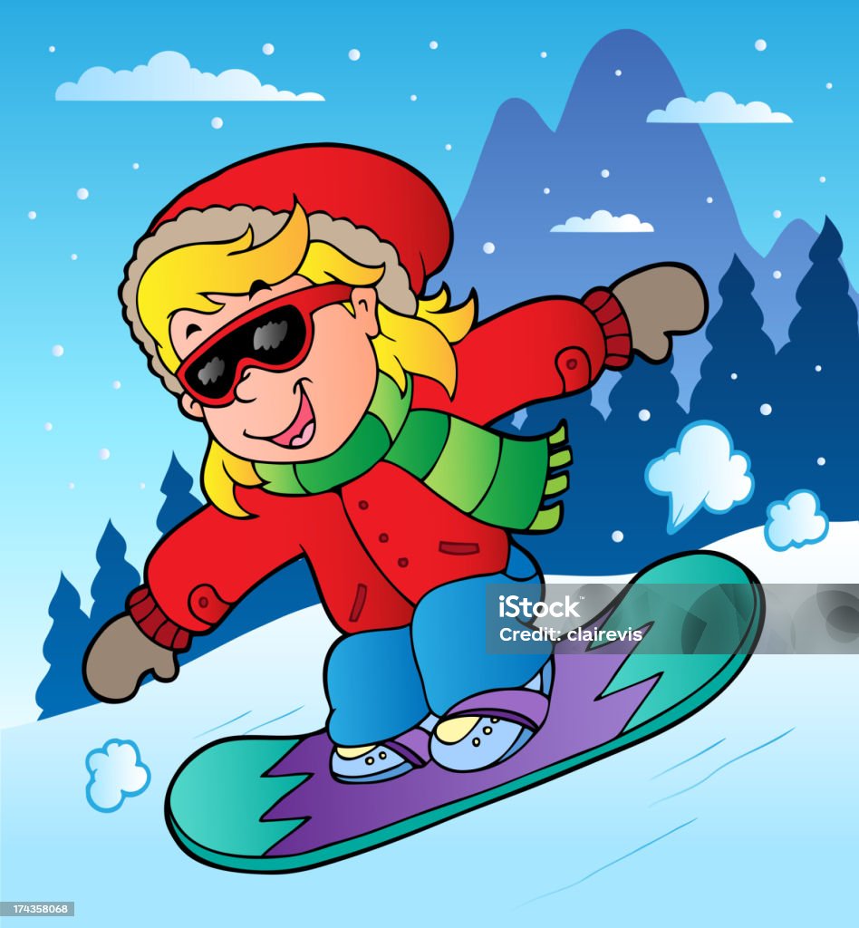 Cena de inverno com Garota de snowboard - Vetor de Adolescente royalty-free