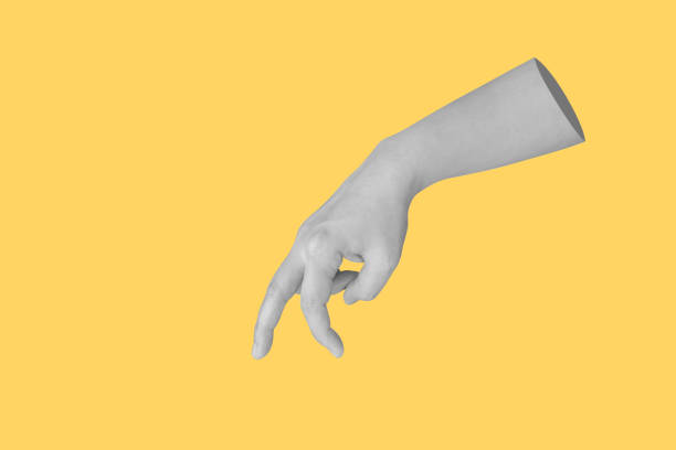 istock Woman hand walking gesture isolated on yellow background 1743584154