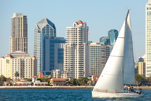 Downtown San Diego, California and Sail Boat