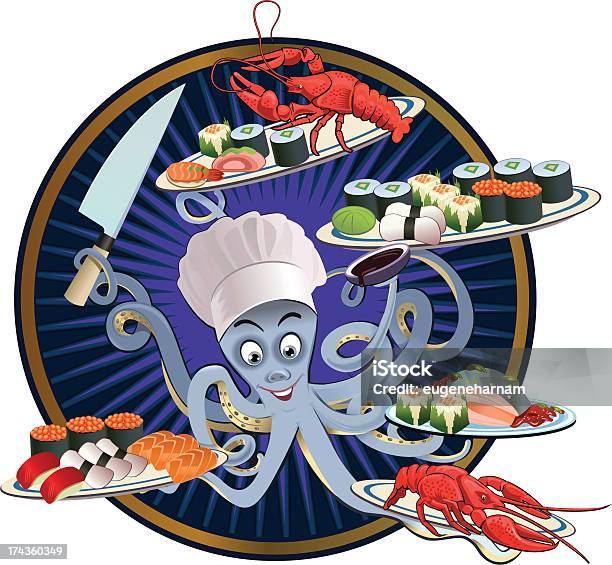 Vetores de Polvo No Bar De Sushi e mais imagens de Chef de cozinha - Chef de cozinha, Comida japonesa, Comida salgada