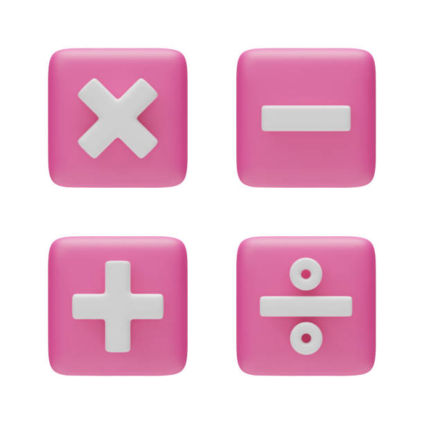 ilustrações de stock, clip art, desenhos animados e ícones de plus, minus, multiplication and division 3d pink buttons set - letter m alphabet three dimensional shape plastic