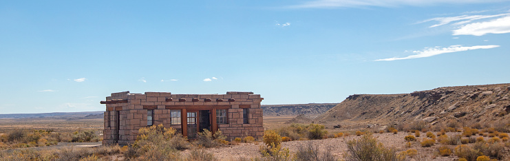 Pueblo adobe casita in the Painted Desert National Park in southwest New Mexico United States