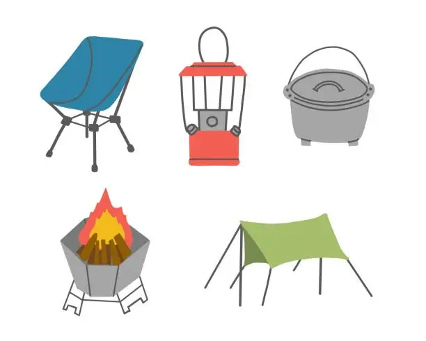 Vector illustration of Camping equipment illustration material set