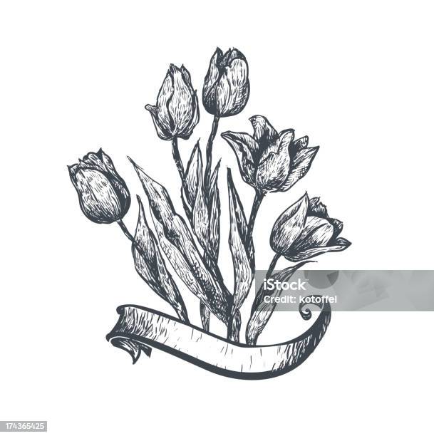 Ilustración de Tulipanes Con Cinta y más Vectores Libres de Derechos de Anticuado - Anticuado, Buqué, Cabeza de flor