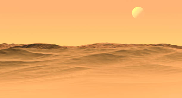 Abstract desert landscape with planet. Desert landscape. Desert surface, abstract landscape. 3D render