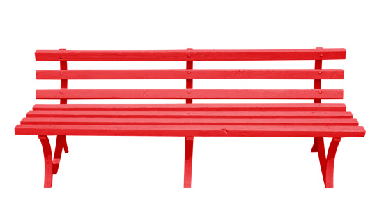 Red bench isolated on white background. Clipping path included.