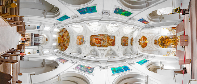 Würzburg, Germany - September 11, 2013: ceiling of the Würzburg cathedral in rococo style.