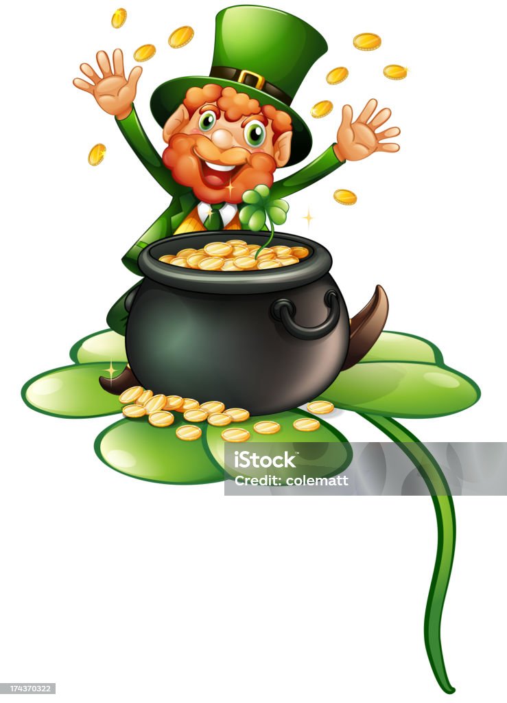 Old man in green attire with a pot of coins Old man in a green attire with a pot of coins on a white background Senior Adult stock vector