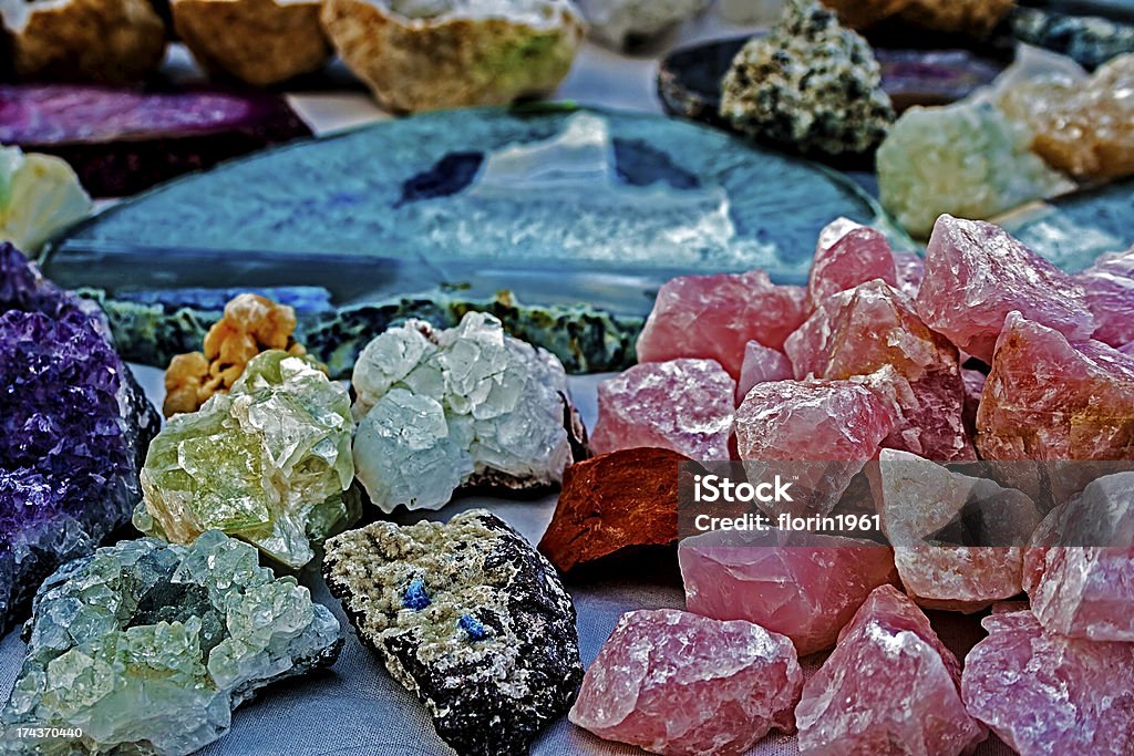 Energy stones Mineral crystals and stones, with energy effect, in different structures. Agate Stock Photo