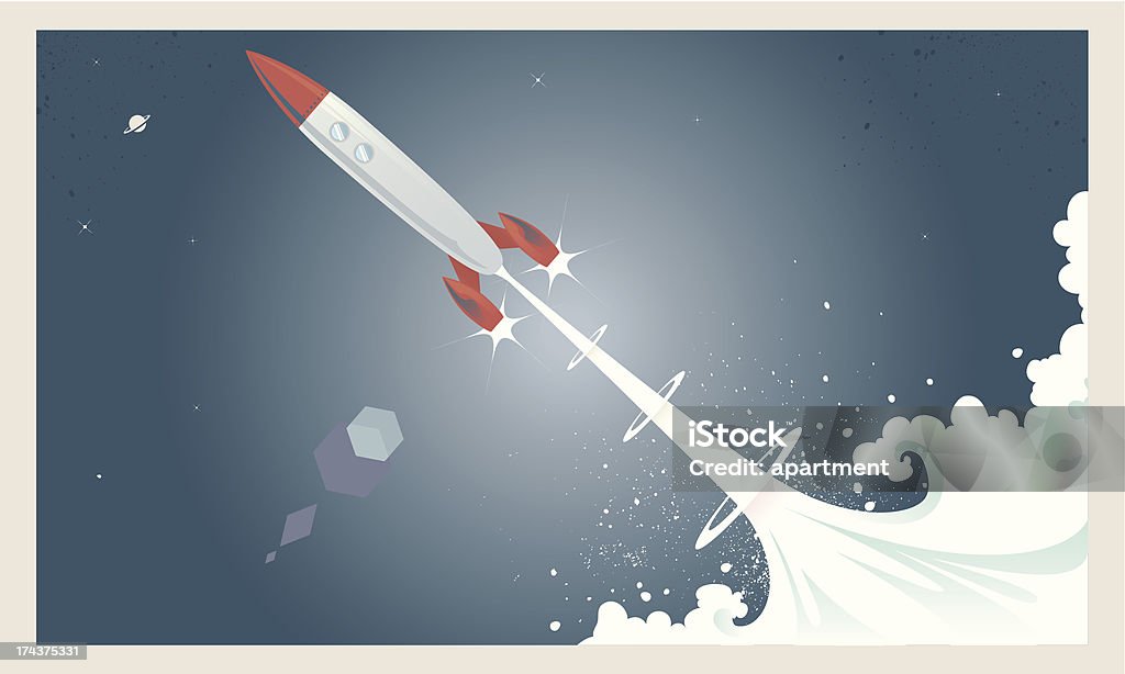 Retro Rocket lanzamiento - arte vectorial de Cohete espacial libre de derechos