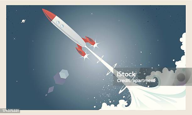 Ilustración de Retro Rocket Lanzamiento y más Vectores Libres de Derechos de Cohete espacial - Cohete espacial, Despegar - Aviones, Espacio exterior