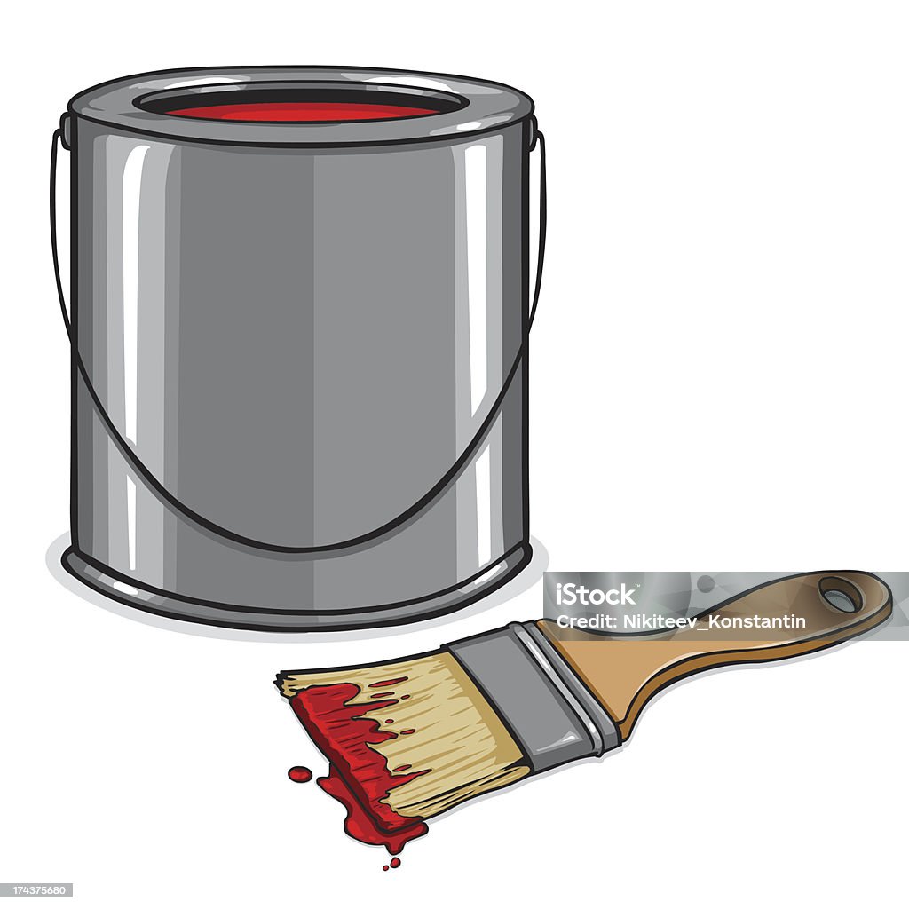 Illustration vectorielle de l'étain de peinture rouge et brosse - clipart vectoriel de Pot de peinture libre de droits