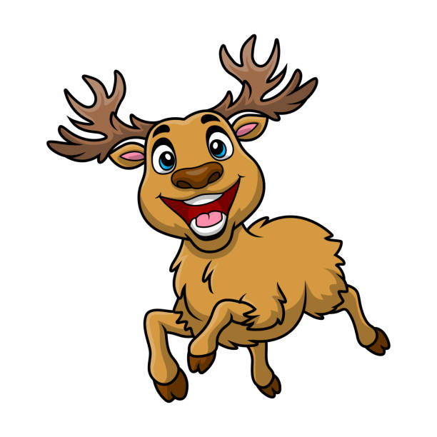 흰색 바탕에 귀여운 사슴 만화 - stag deer doe cartoon stock illustrations