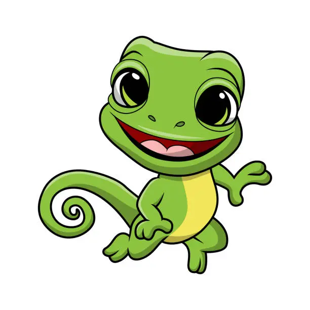 Vector illustration of Cute chameleon cartoon on white background