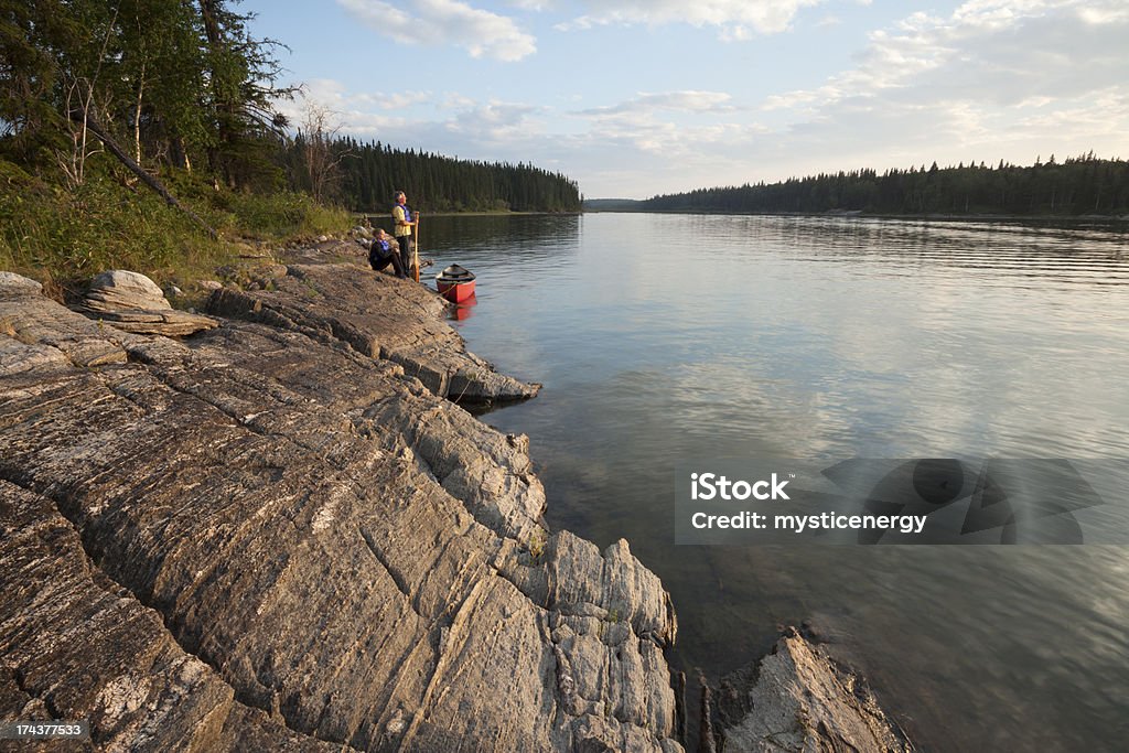 Paint lake Provincial Park Father and daughter over looking Paint Lake, Paint Lake Provincial Park, Northern Manitoba. Precambrian Shield. Manitoba Stock Photo