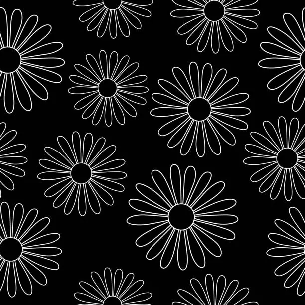 Vector illustration of White Outline Daisies Seamless Pattern