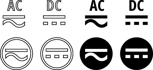 alternating current and direct current sign.ac dc symbol set