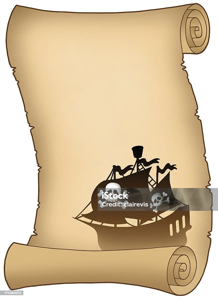 Deslocar com silhueta de navio Pirata - Royalty-free Antigo Foto de stock