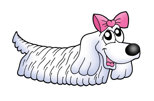 Small dog with ribbon - color illustration.