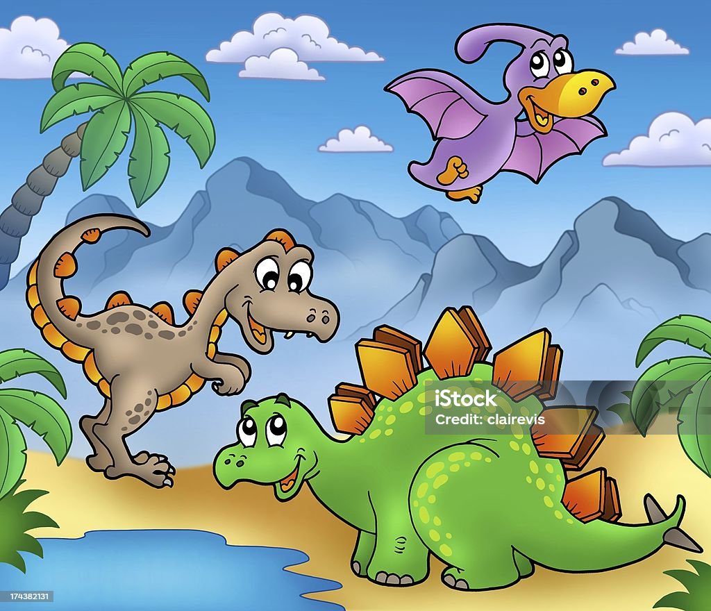 Landscape with dinosaurs 2 Landscape with dinosaurs 2 - color illustration. Ancient Stock Photo