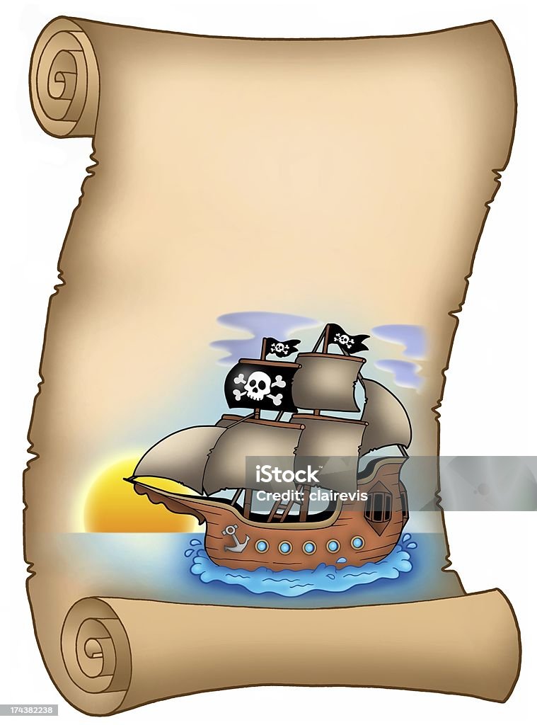 Pergamino con barco pirata - Foto de stock de Agua libre de derechos