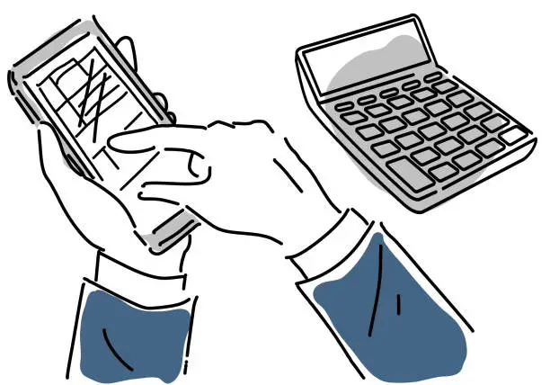 Vector illustration of Hand of businessman filing tax return on mobile phone illustration