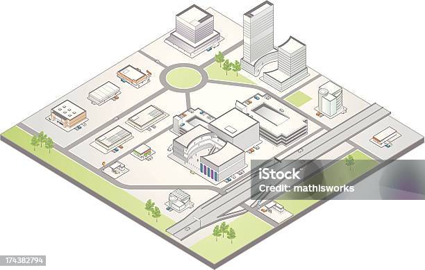 Mappa Isometrica Di Un Distretto Commerciale Suburbano - Immagini vettoriali stock e altre immagini di Centro commerciale