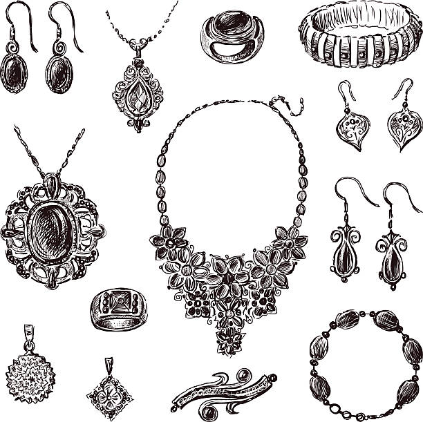 jewelry Vector drawing of a various women's bijouterie. collection necklace jewelry image stock illustrations