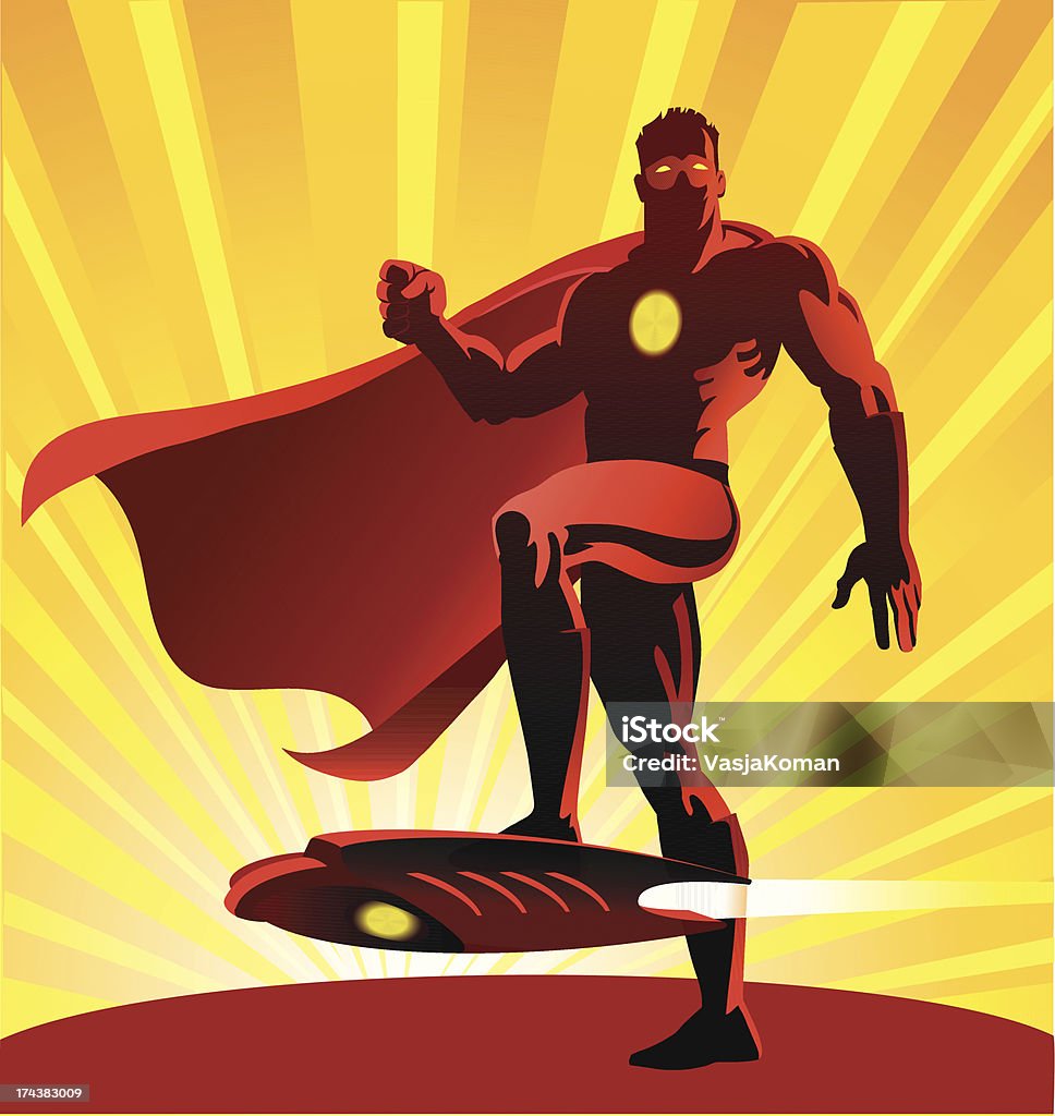 Super Hero With His Air Surfing Board Each image is placed on separate layer for easy editing. Superhero stock vector