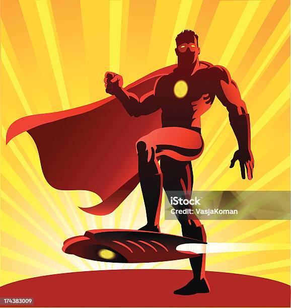 Super Hero With His Air Surfing Board Stock Illustration - Download Image Now - Superhero, Cape - Garment, Cartoon