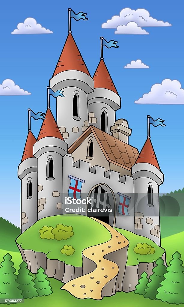 Medieval castle on hill Medieval castle on hill - color illustration. Architecture Stock Photo