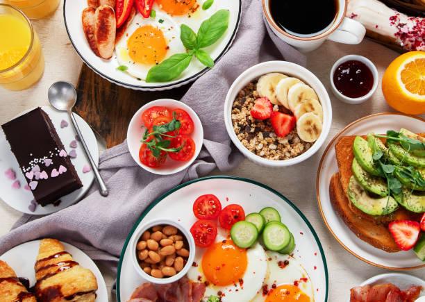 istock Healthy breakfast eating concept, various morning food on light background 1743836543