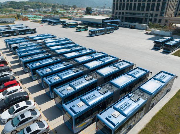 istock Public transport bus parking lot 1743836818