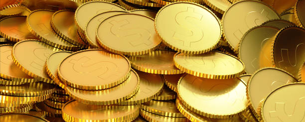 istock 3D Illustration, Gold coins that was scattered banner 1743837921