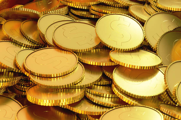 istock 3D Illustration, Gold coins that was scattered backgrond 1743837936