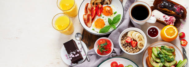 istock Healthy breakfast eating concept, various morning food on light background 1743838269