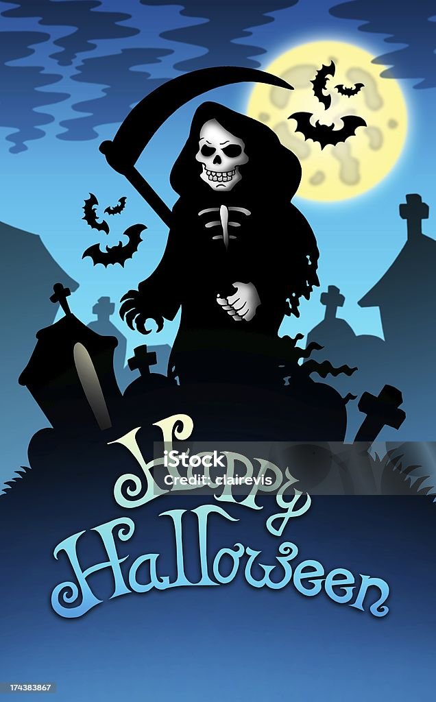 Halloween image with grim reaper Halloween image with grim reaper - color illustration. Animal Body Part Stock Photo