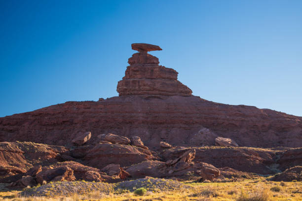 Colorful Red Orange Mexican Hat Rock Formation Canyon Desert Monument Valley Utah.