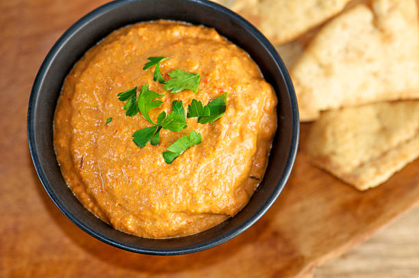 istock Red Pepper Dip with Pita Chips from Above 174385640